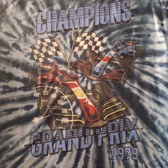 Champions Grand Prix 1979 Tie Dye Blue Size XL Short Sleeves Racing Tee - Picture 2 of 6